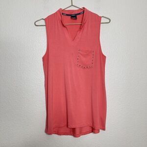 Belyn Key Top Small Golf Tennis Tank Coral Pink Sleeveless Collared V-neck Modal